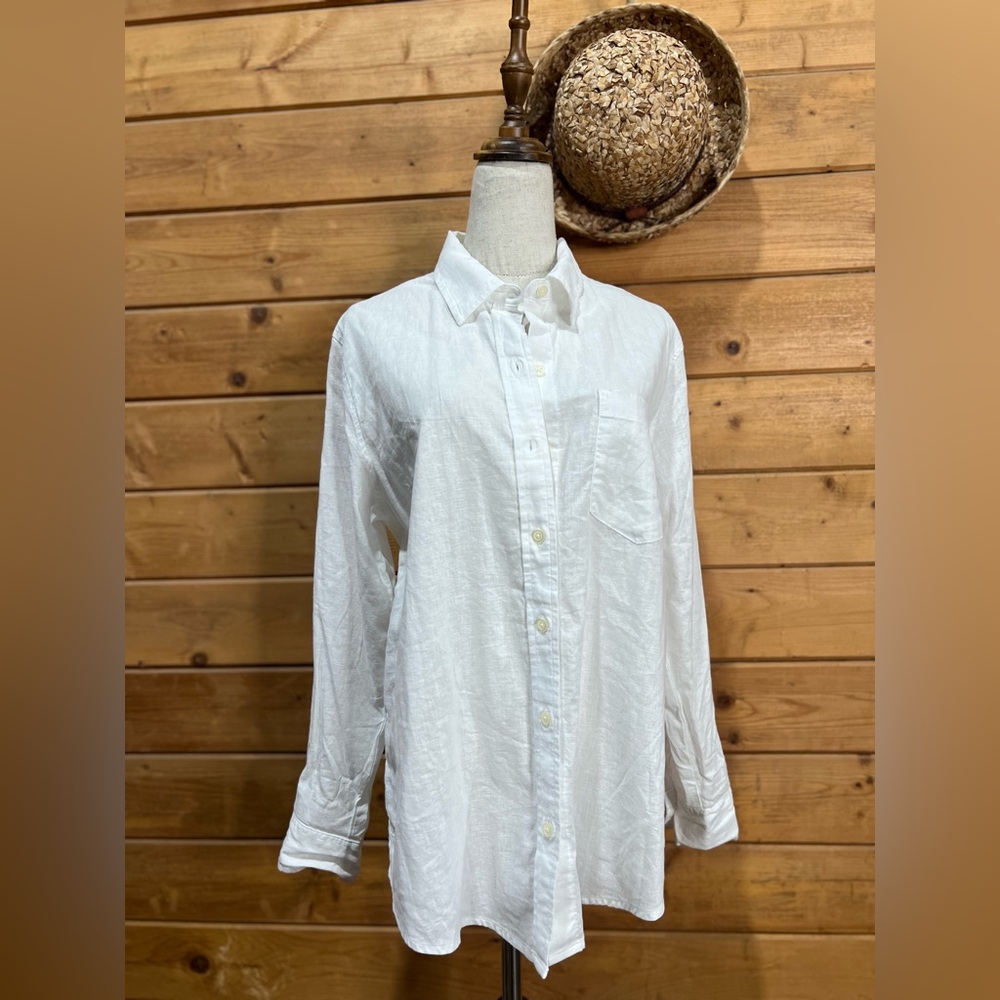 Gap The Easy Shirt White Cotton Linen Button-Up Long Sleeve Size Medium